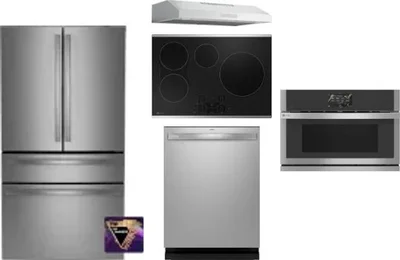 5 Piece Package Includes Refrigerator, Cooktop, Wall Oven, Hood And Dishwasher